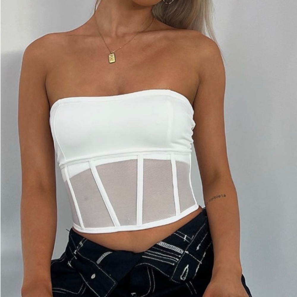 White fox corset top NWT